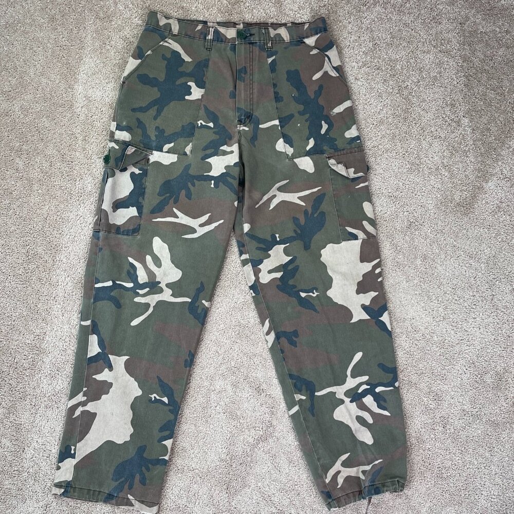 Duck Bay Pants Mens 34 Green Camoflage Cargo Baggy Skater Hunting Military Y2K